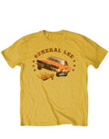 The Dukes of Hazzard two wheels graphic on a gold adult t-shirt.