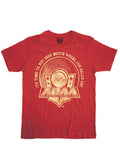 Dodgeball movie ADAA (American Dodgeball Association of America) logo design on a red adult t-shirt.