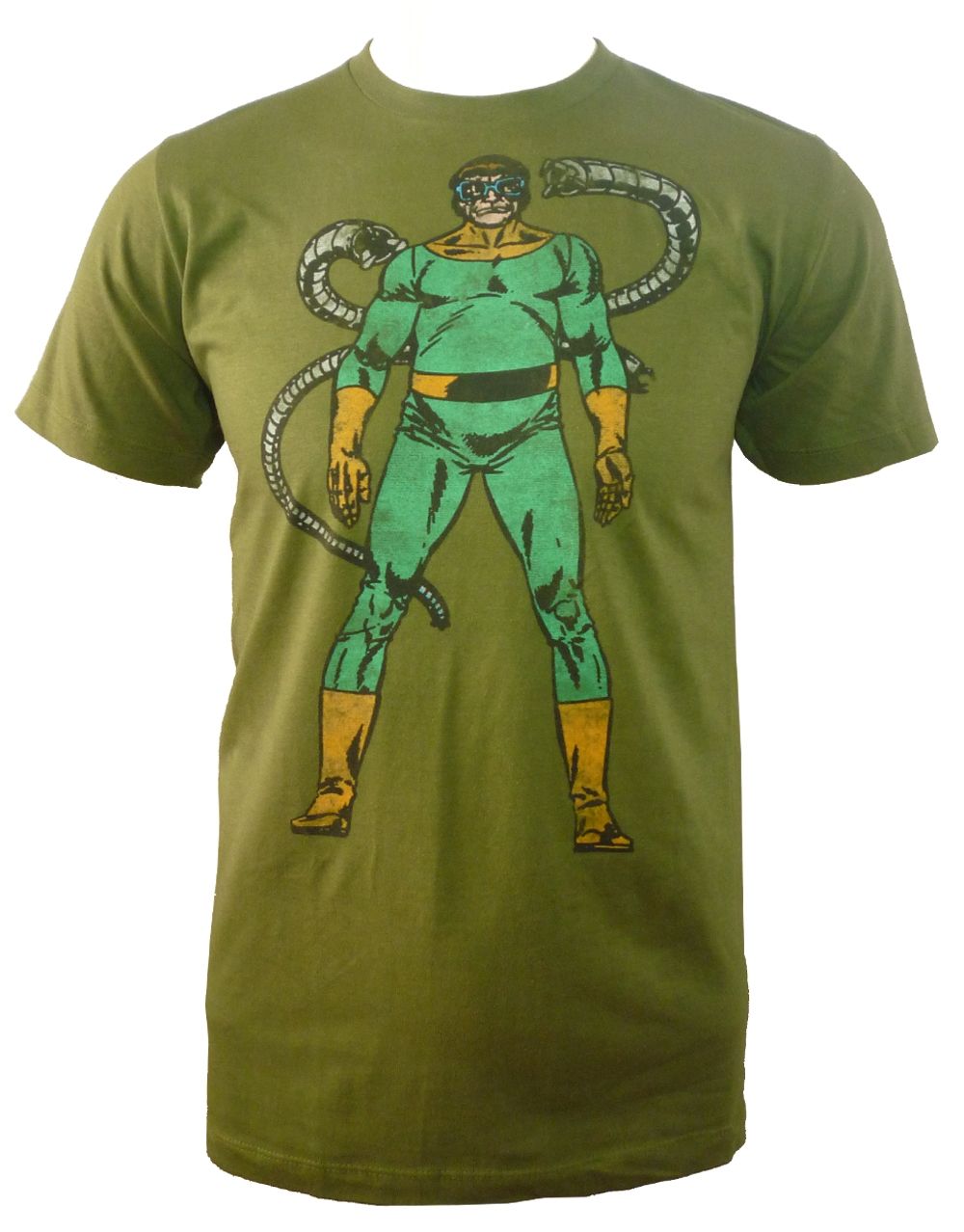 Doc Ock classic graphic on a green adult t-shirt.