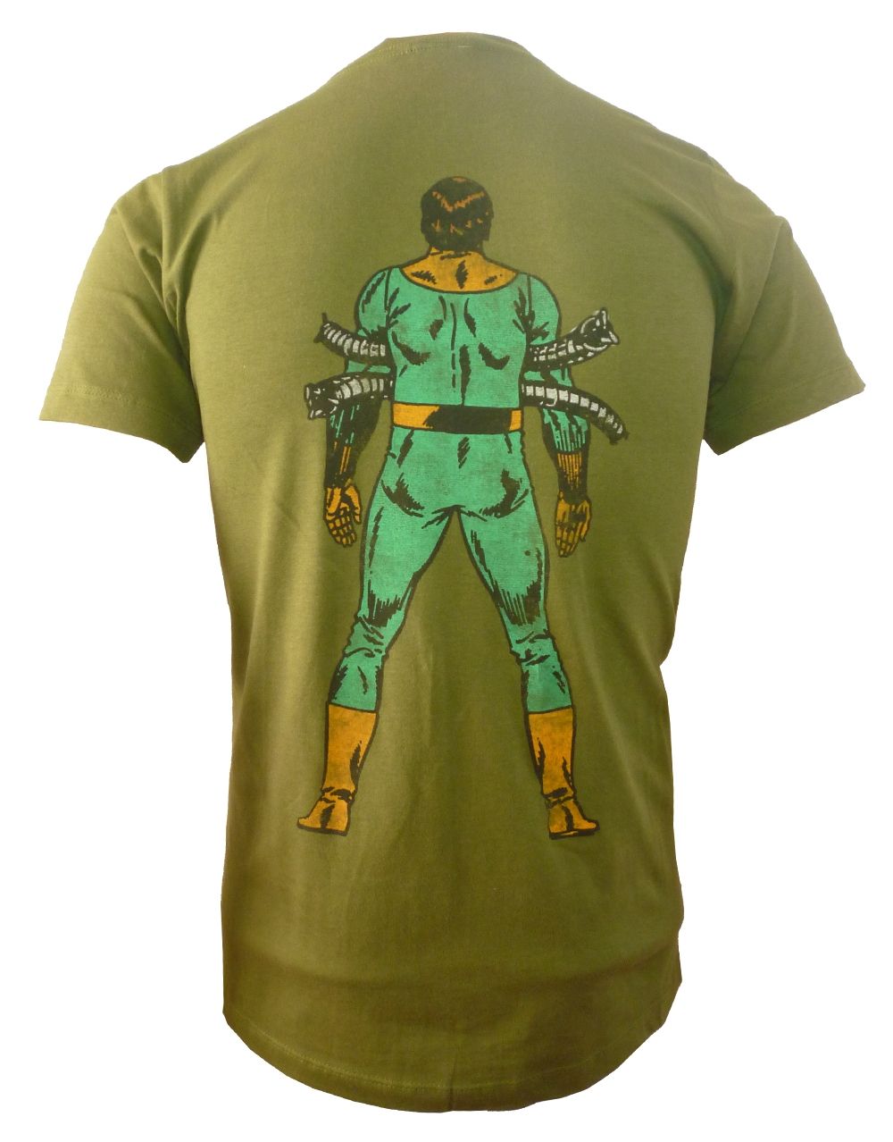 Doc Ock classic graphic on a green adult t-shirt.