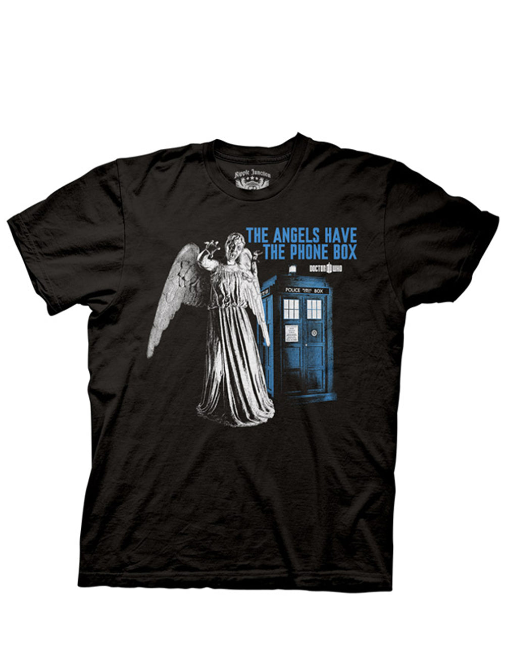 The angels have the phone box graphic on a black adult t-shirt.