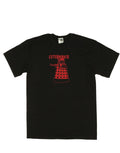 Red linear Dalek graphic on a black adult t-shirt.