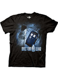 Space vortex graphic on a black adult t-shirt.