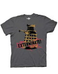 Dalek exterminate graphic on a grey adult t-shirt.