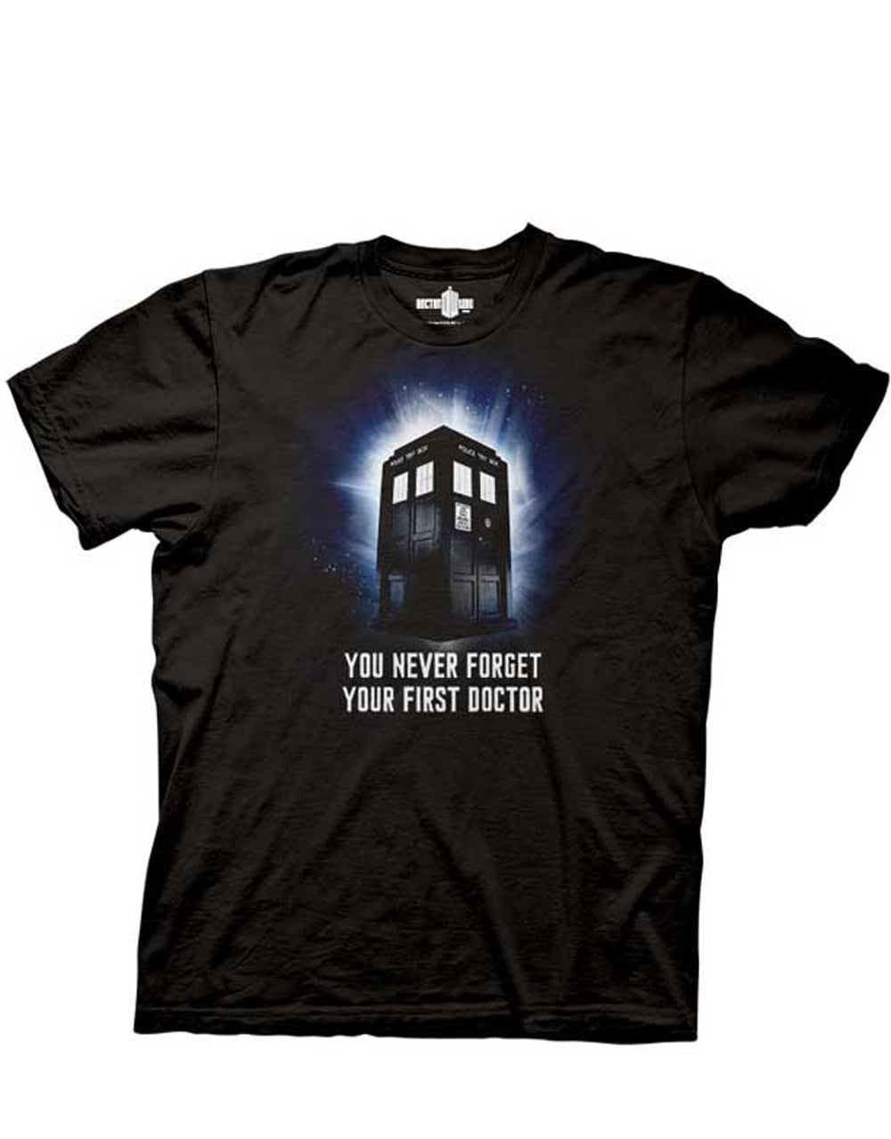 You never forget your first Doctor graphic on a black adult t-shirt.