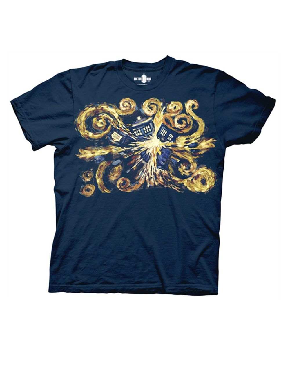 Van Gogh the pandoric opens graphic on a navy blue adult t-shirt.