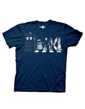 Detailed street crossing graphic on a navy blue adult t-shirt.