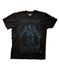 Vitruvian angel graphic on a black adult t-shirt.