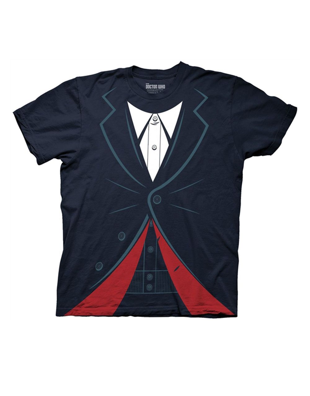 12th Doctor outfit graphic on a navy blue adult t-shirt.