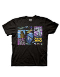Comic villains graphic on a black adult t-shirt.