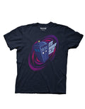 Bigger on the inside graphic on a navy blue adult t-shirt.