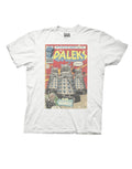Dalek comic cover graphic on a white adult t-shirt.