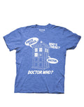 Knock knock who's there graphic on a heathered royal blue adult t-shirt.