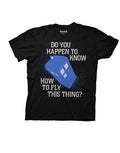 Fly this thing graphic on a black adult t-shirt.