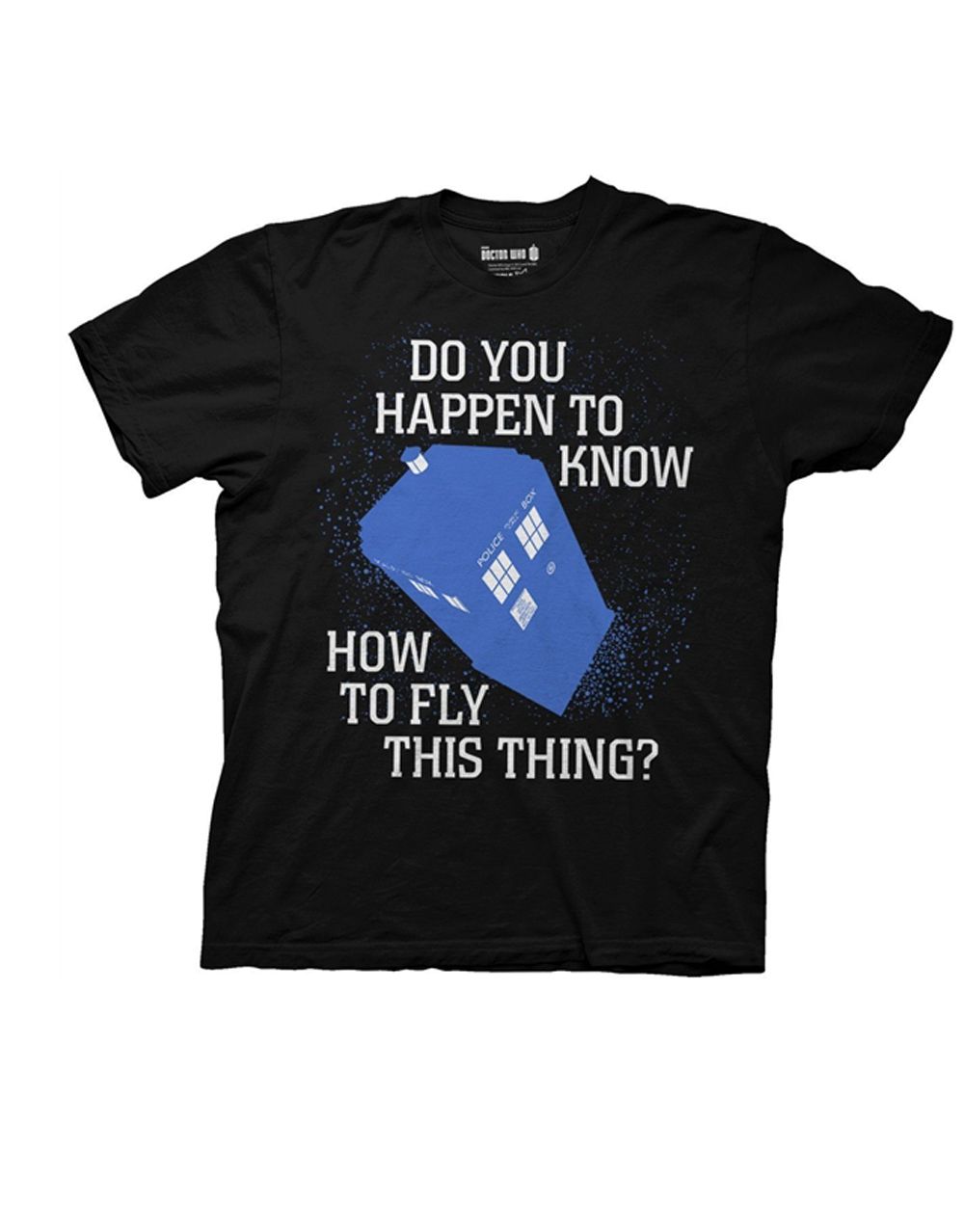 Fly this thing graphic on a black adult t-shirt.