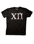 Roman numeral with 12th Doctor graphic on a black adult t-shirt.