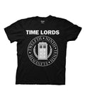 Time Lords circular seal graphic on a black adult t-shirt.