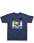 Doctor Who classic Daleks graphic on a navy blue kids t-shirt.