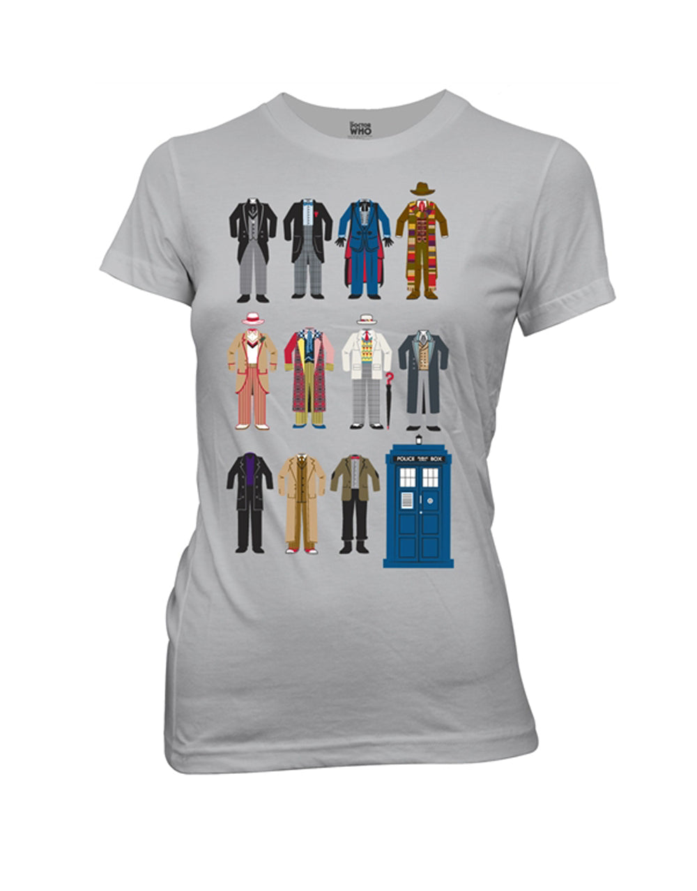 Outfits graphic on a silver grey women's t-shirt.