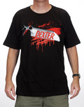 Dexter saw graphic on a black adult t-shirt.