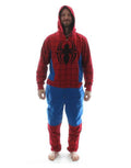 Spider-Man onesie pyjama jumpsuit graphic on a blue and red adult loungewear.