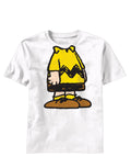 Charlie Brown costume graphic on a white adult t-shirt.