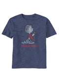 Munchies graphic on a heathered navy blue adult t-shirt.