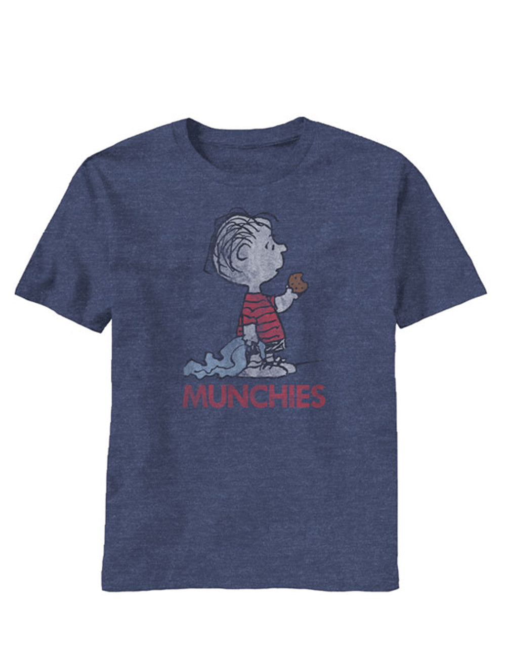Munchies graphic on a heathered navy blue adult t-shirt.