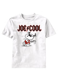 Snoopy Joe Cool graphic on a white adult t-shirt.