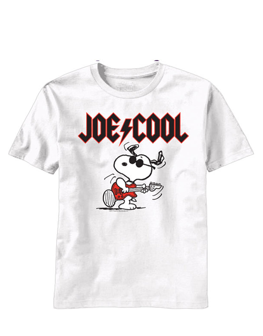Snoopy Joe Cool graphic on a white adult t-shirt.