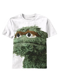 Oscar big photo graphic on a white adult t-shirt.