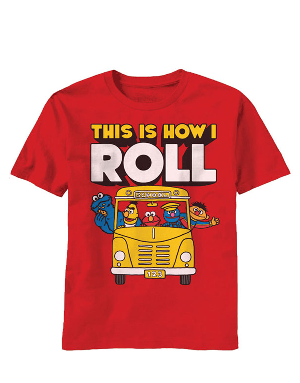 How I roll graphic on a red adult t-shirt.