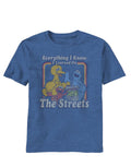 Everything I know graphic on a heathered blue adult t-shirt.