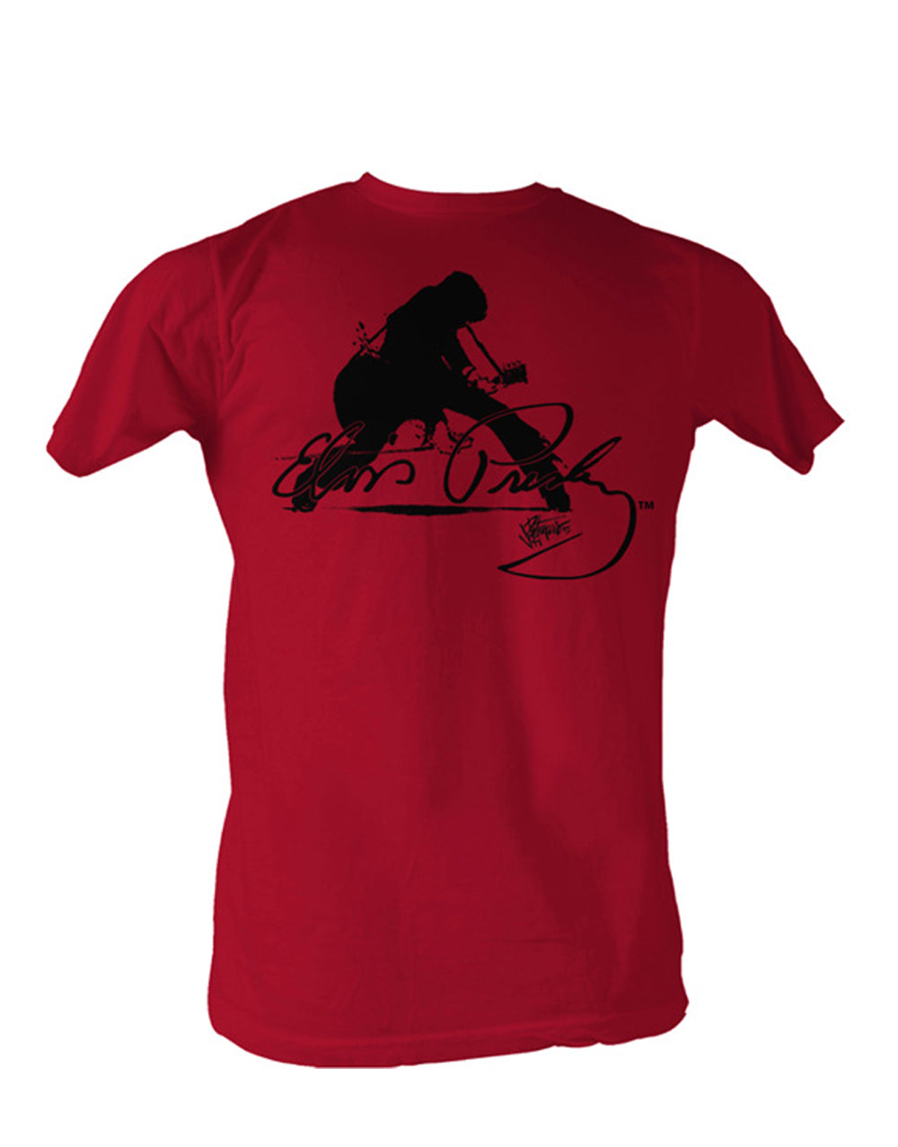 Elvis signature graphic on a red adult t-shirt.