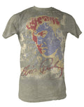 Elvis Presley propaganda graphic on a light brown adult t-shirt.