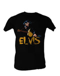 Elvis brush graphic on a black adult t-shirt.