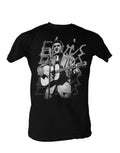 Elvis singing graphic on a black adult t-shirt.
