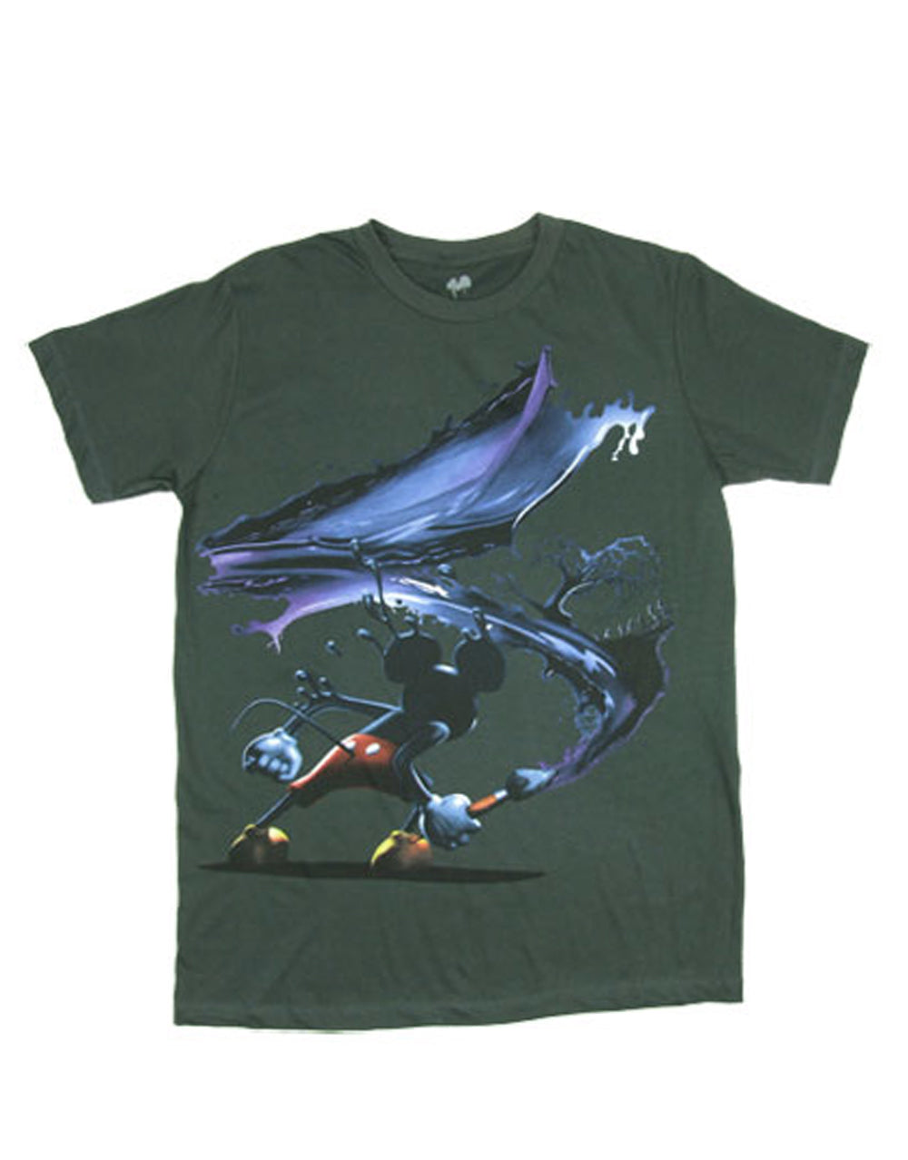 Mickey epic wash graphic on a grey adult t-shirt.