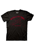 Evil Dead swallow this chainsaw graphic on a black adult t-shirt.