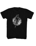 Adult black t-shirt featuring the Flash Gordon logo drawn in a white chalkboard style.
