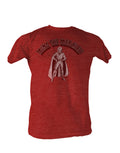 Adult heathered red graphic tee featuring Ming the Merciless from Flash Gordon.