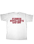Ferris Bueller's day off graphic on a white adult t-shirt.