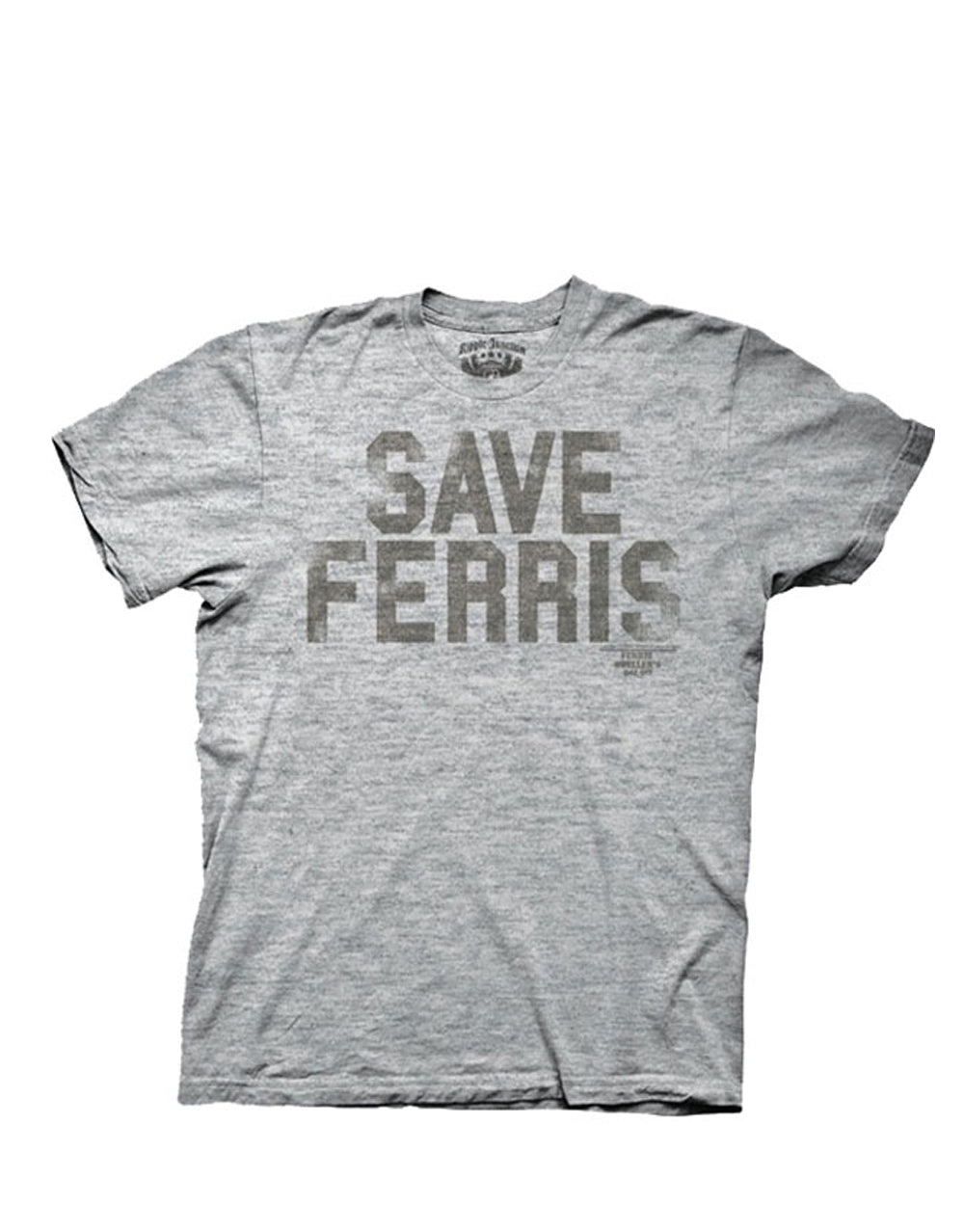 Save Ferris graphic on a grey adult t-shirt.