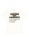 Ferris Bueller's Day Off "Faking out parents" key quote layout on a white adult t-shirt.