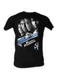 The Fast and the Furious faces graphic on a black adult t-shirt.