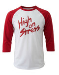 Revenge of the Nerds high on stress graphic on a red and white adult top.