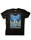 Futurama character Bender in a marching design on a black adult t-shirt.