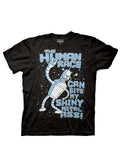 Futurama character Bender with a human race themed graphic on a black adult t-shirt.