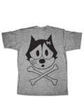 Felix the Cat ouch graphic on a heathered light grey adult t-shirt.
