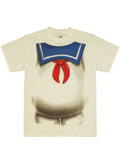 Stay Puft costume graphic on a white adult t-shirt.